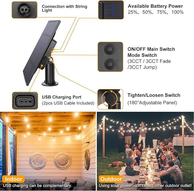 Mlambert 2 Pack Each 48FT 3-Color in 1 Solar String Lights Outdoor, Dimmable - Image 5