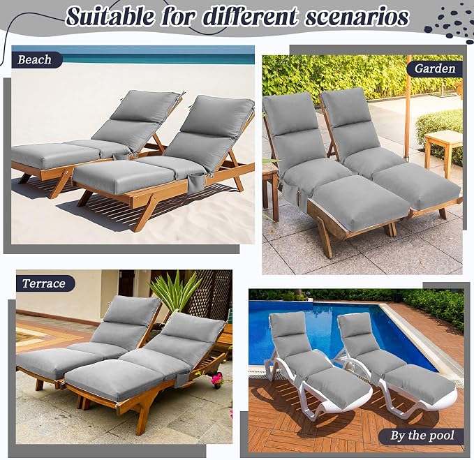Kigley 2 Pcs Chaise Lounge Cushions, 77.9 x 20.5 x 4.7 Inch Outdoor Lounge - Image 7