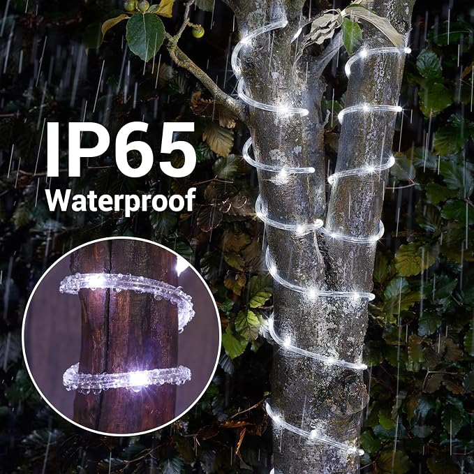 Solar Rope Lights, 33ft 100LED Solar String Lights, 8 Modes Waterproof Solar - Image 6