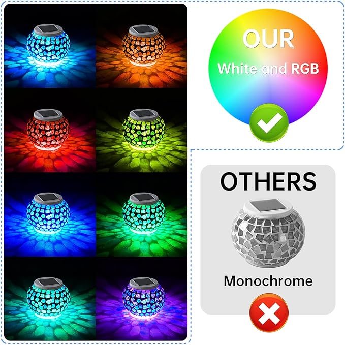Color Changing Solar Powered Glass Mosaic Ball Led Garden Lights Rechargeable - Image 4
