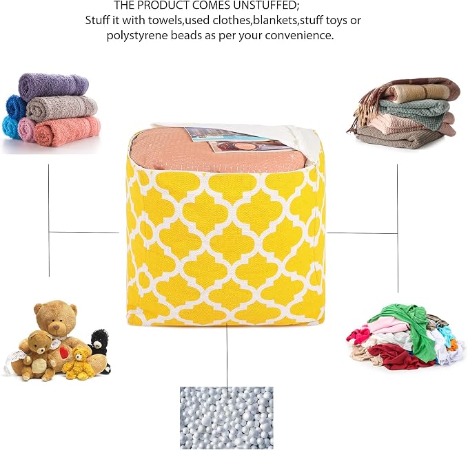 REDEARTH · UNSTUFFED Pouf Ottoman Cover Textured Storage Cube Boho Bean Bag - Image 4