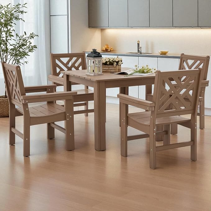 HDPE Outdoor Dining Set, 5-Piece Outdoor Table and Chairs Include 4 Armchair - Image 5