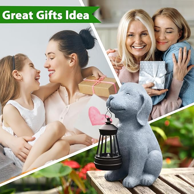 Solar Dog Garden Statue with Lantern, Outdoor Waterproof Dog Figurine Decor - Image 3