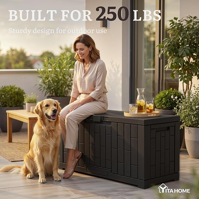 YITAHOME 60 Gallon Resin Deck Box, Weather Resistant Outdoor Rattan Storage Box - Image 2