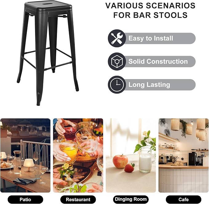 Elevon 30 Inches Metal Bar Stools, High Backless Stools, Indoor Outdoor - Image 6