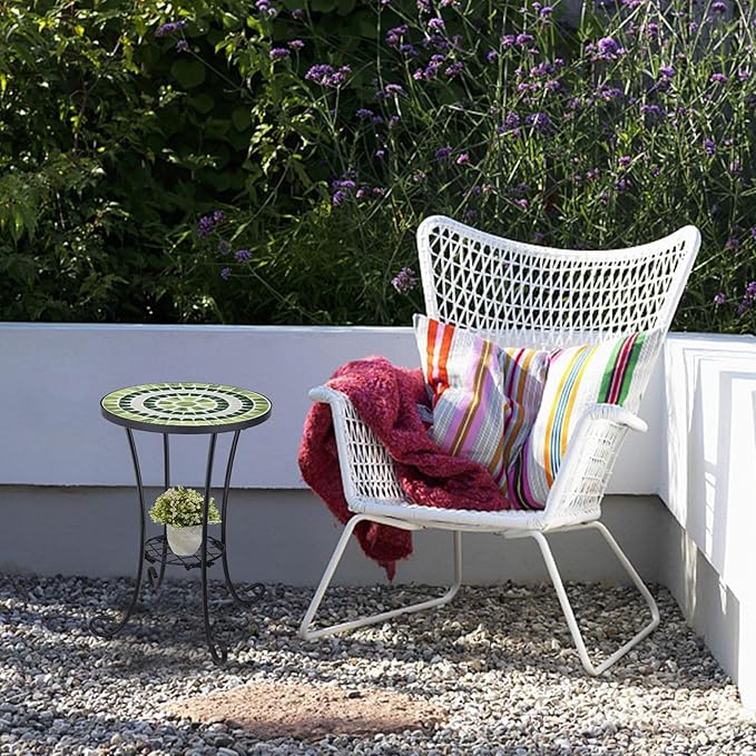 VCUTEKA Outdoor Side Table Mosaic Patio Table Accent Tables Mosaic Tile Top - Image 4