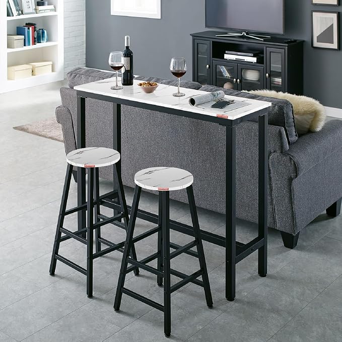 Mr IRONSTONE 39.4" Bar Table White Marble Industrial Pub Dining Height Table - Image 4