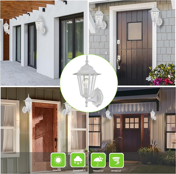 WISBEAM White Outdoor Wall Lantern, Outdoor Wall Sconce - Image 6