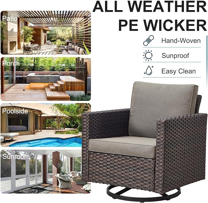 Belord Wicker Chairs Outdoor Bistro Set Oversize Patio Swivel Rocker, Rattan - Image 6