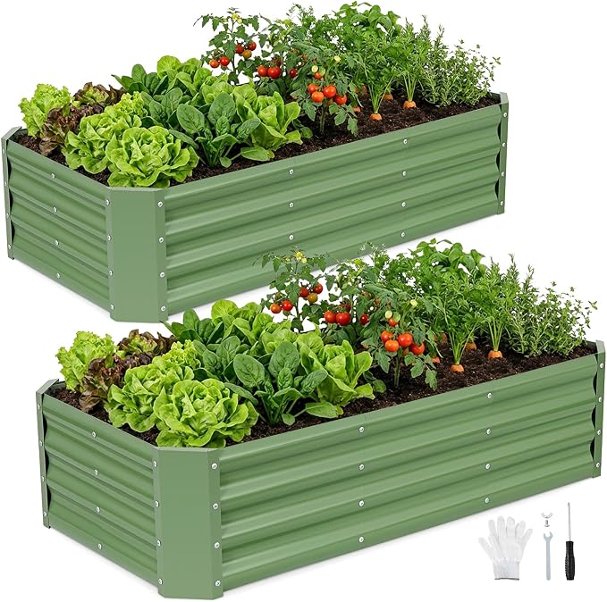 INNO STAGE 2 Pcs 4×2×1ft Galvanized Raised Garden Bed Kit, Galvanized Planter by INNOSTAGE