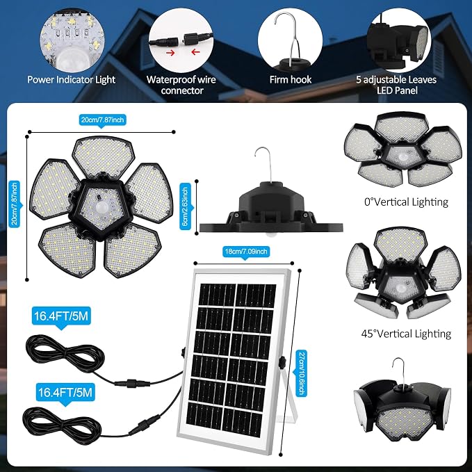 Solar Shed Light Indoor Outdoor, 156LED Solar Powered Motion Sensor Pendant - Image 6