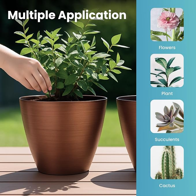2 Pack Plastic Plant Pots with Drainage Holes, 8 inch Planter - Image 4