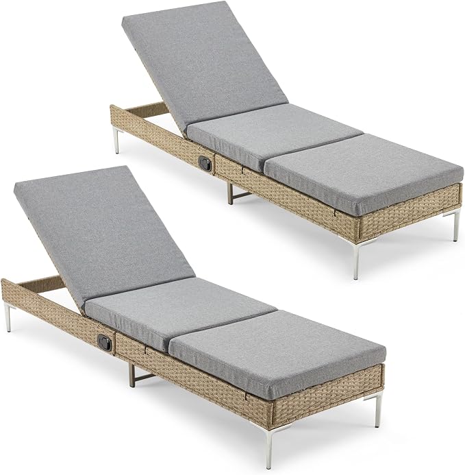 HOMREST Outdoor Chaise Lounge Chair Set of 6, Patio Wicker Lounge Chairs - Image 6