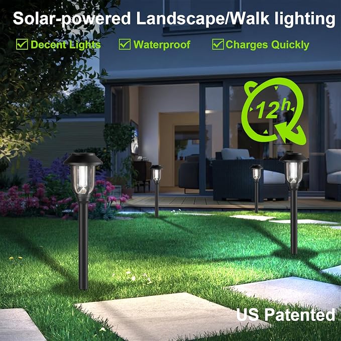 12 Pack Solar Lights Outdoor, 6000K Bright Solar Pathway Lights - Image 2
