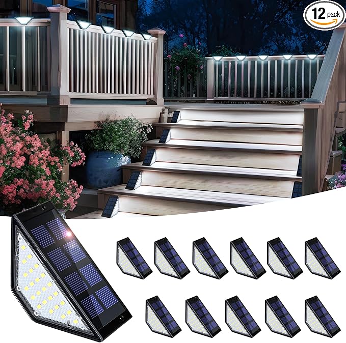 SOLPEX Solar Step Lights for Outside, 24 LEDs Solar Stair Lights Outdoor by Solpex