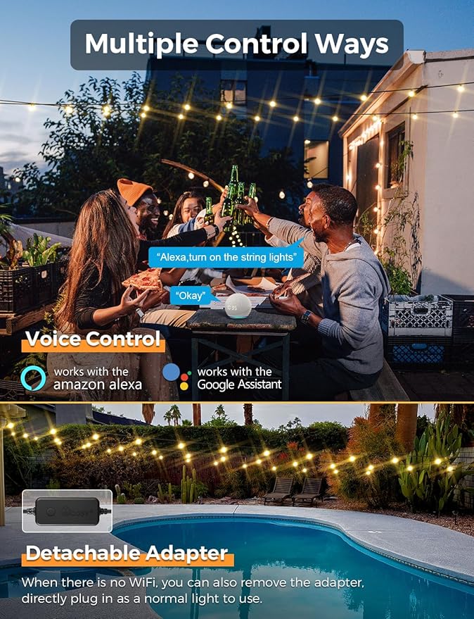 XMCOSY+ Smart Outdoor String Lights, 150Ft G40 Globe Patio Lights - Image 3