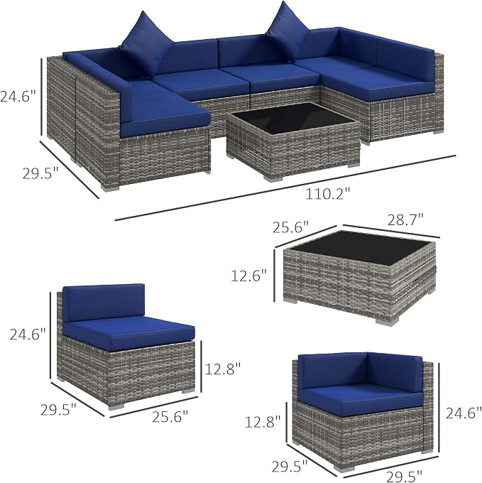 Outsunny 7 Piece Patio Furniture Set, Wicker Outdoor Sectional Sofa Set - Image 7