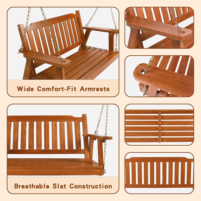 Wooden Porch Swing 2-Seater, Bench Swing - Image 4