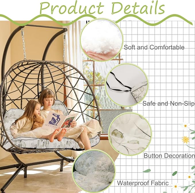 Waterproof Porch Swing Cushion Replacement, 2–3 Seat Swing Seat Cushion - Image 3