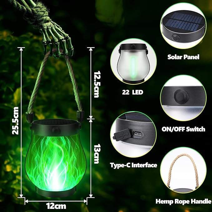 iBaycon 1 Pack Solar Lanterns Lights, Halloween Flickering Flame Garden Lights - Image 4