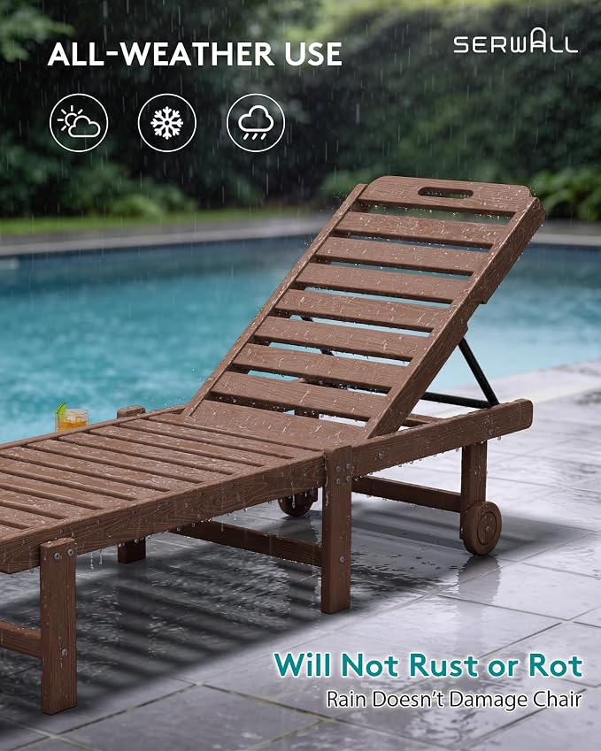 SERWALL Patio Chaise Lounge, HDPE Outdoor Lounge Chair - Image 10