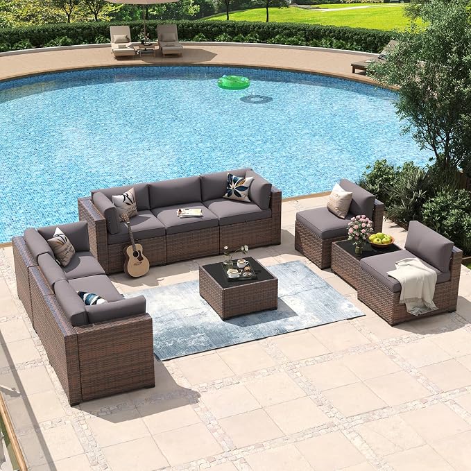 Aoxun 10 Piece Patio Furniture Set Wicker Rattan Patio Conversation Set Outdoor by Aoxun