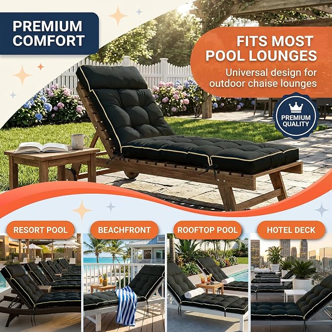 MAGIC ELEPHANT Chaise Lounge Cushion Outdoor, Memory Foam Patio Lounge Chair - Image 6
