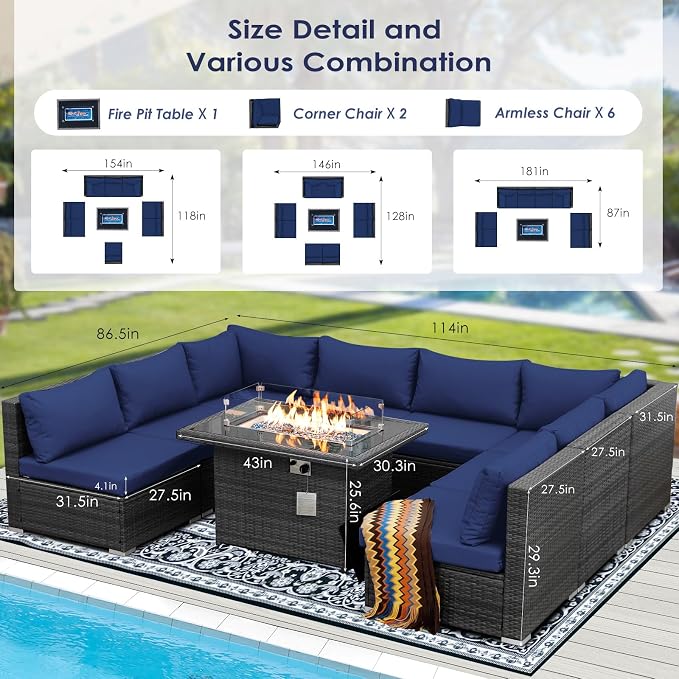 BULEXYARD 9 Pieces Highback Wicker Patio Furniture Set - Image 6