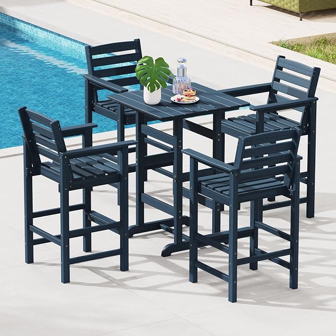Tangkula 3-Piece Patio HDPE Bar Set, 2 Bar Height Adirondack Armchairs w/Square - Image 3