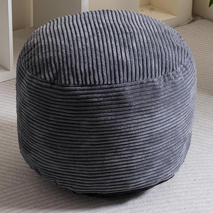 HIGOGOGO Round Stuffed Pouf Ottoman, Corduroy Poufs - Image 7