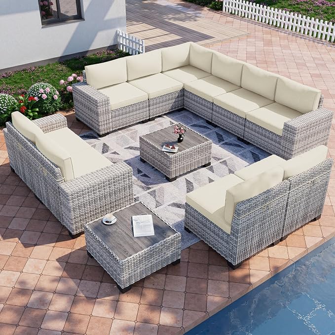 12-Piece Outdoor Patio Furniture Set Wicker Sectional Sofa Set, Patio by MuphyersPatioFurniture