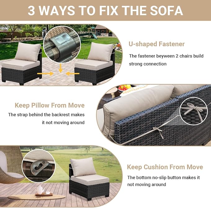 Jing's Villa 2 Piece Patio Wicker Armless Sofa, All-Weather Outdoor Sectional - Image 5