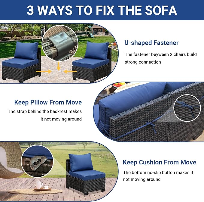 Jing's Villa 2 Piece Outdoor Wicker Armless Sofa, Patio Rattan Sectional Sofa - Image 5