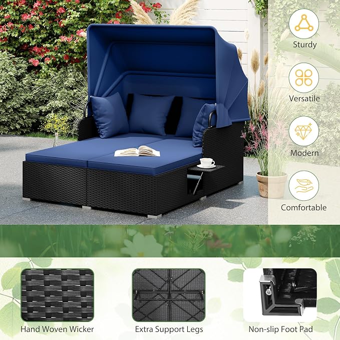 ORALNER Outdoor Daybed, 2-Person Wicker Patio Sofa - Image 6
