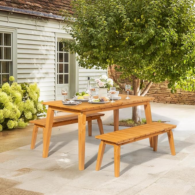 VINGLI Outdoor Dining Set with 2 Benches - Image 2