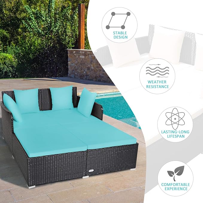 Tangkula Outdoor Rattan Daybed, Sunbed Wicker Furniture w/Spacious Seat - Image 8