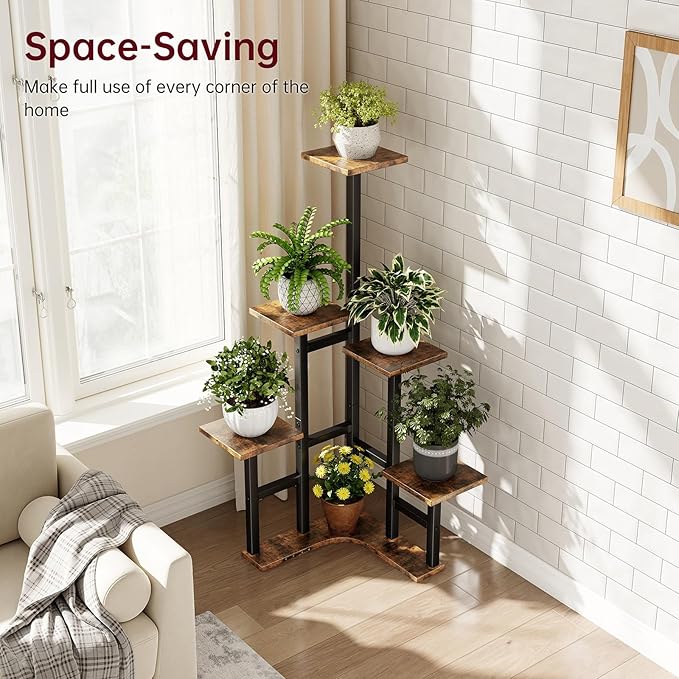 Corner Plant Stand Indoor with Grow Lights, 6 Tiered Corner Plant Shelf Flower - Image 6