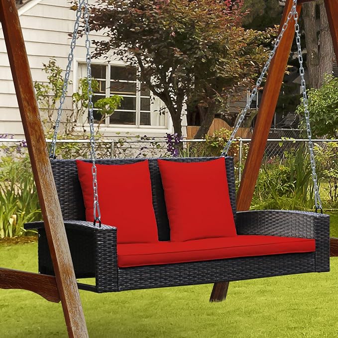 RELAX4LIFE Porch Swing 2-Seat Patio Rattan, Wicker Porch Swings Outdoor W/Two - Image 3