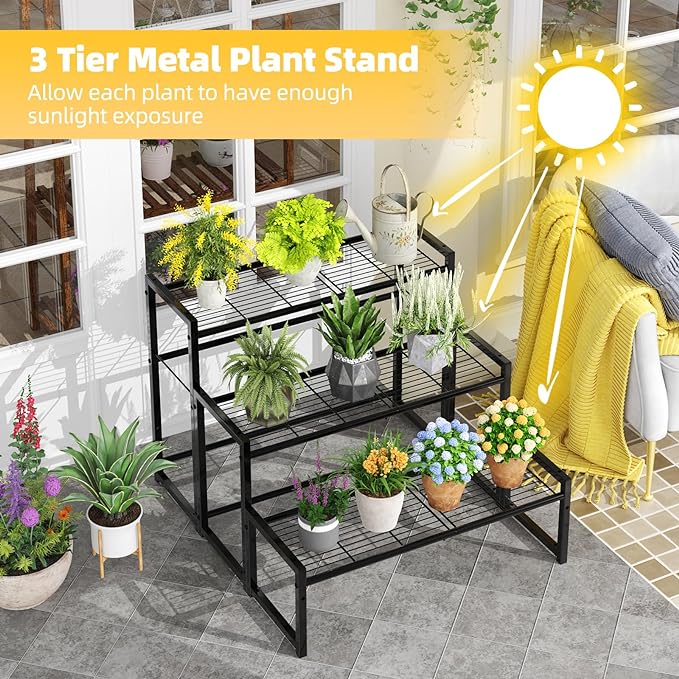 Simple Trending 3 Tier Metal Plant Stand Outdoor Indoor Waterproof, Stackable - Image 2