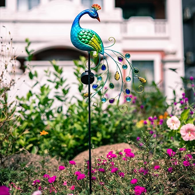 DREAMSOUL Metal Peacock Garden Solar Lights Outdoor Decorative Garden Stake - Image 4