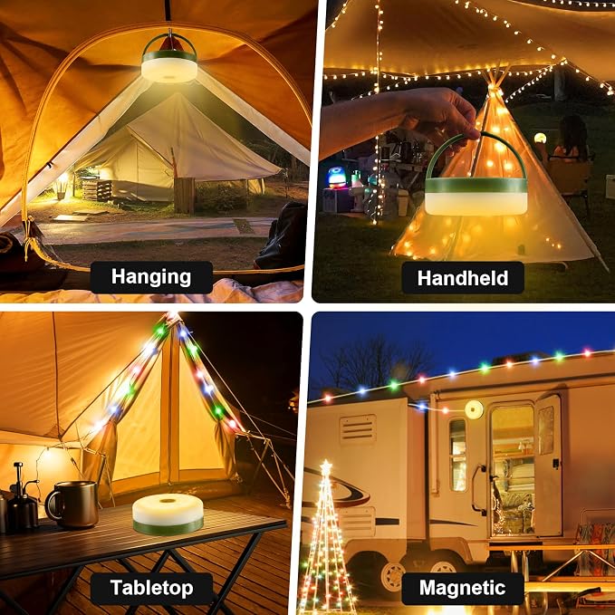 Camping String Lights, 4 in 1 Quick Storage 33FT Rechargeable Tent Lights - Image 5