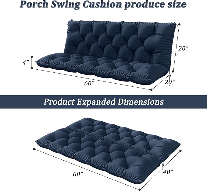 Porch Swing Cushion with Backrest 2-3 Seater Outdoor Bench Cushions Waterproof - Image 2