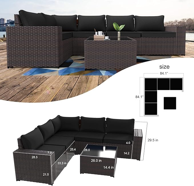Kullavik 6PCS Outdoor Patio Furniture Set PE Wicker Rattan Sectional Sofa Patio - Image 6