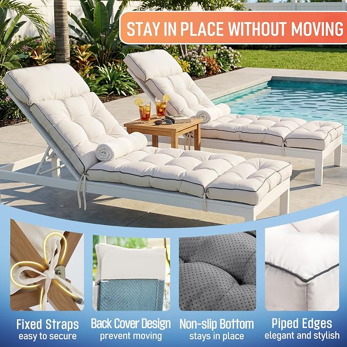MAGIC ELEPHANT Chaise Lounge Cushion Outdoor, Memory Foam Patio Lounge Chair - Image 4
