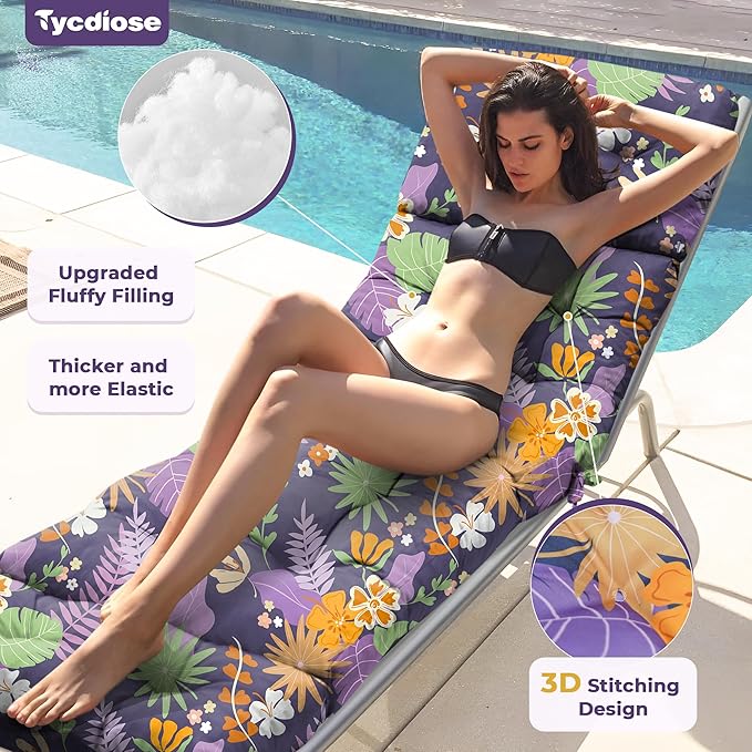 Outdoor Chaise Lounge Chair Cushion Set of 4, Waterproof 74.4 x 22 x 4.7 Inches - Image 3