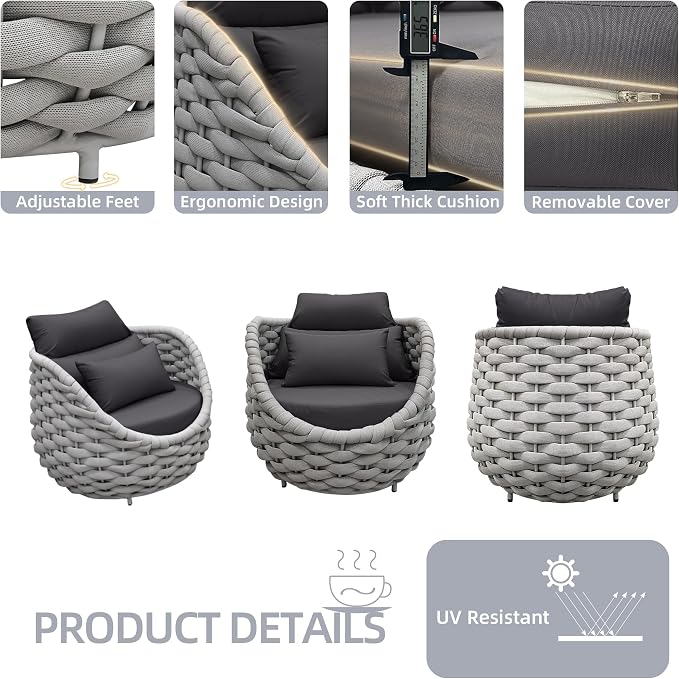 TWT 4 Pieces Patio Sofas All-Weather Teslin Rope Balcony Furniture - Image 6