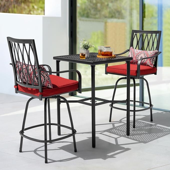 NUU GARDEN 3-Piece Outdoor Bar Set, 2 Swivel Stools - Image 2