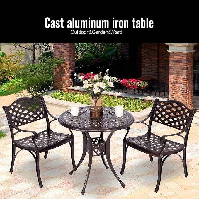 YUSING 31" Outdoor Dining Table, Patio Cast Aluminum Table, Furniture Set - Image 6