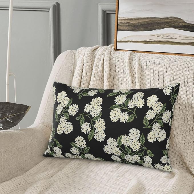 Black Spring Pillow Covers 12x20 Inch 2 Pcs Green Hydrangea Flower Decor Throw - Image 2