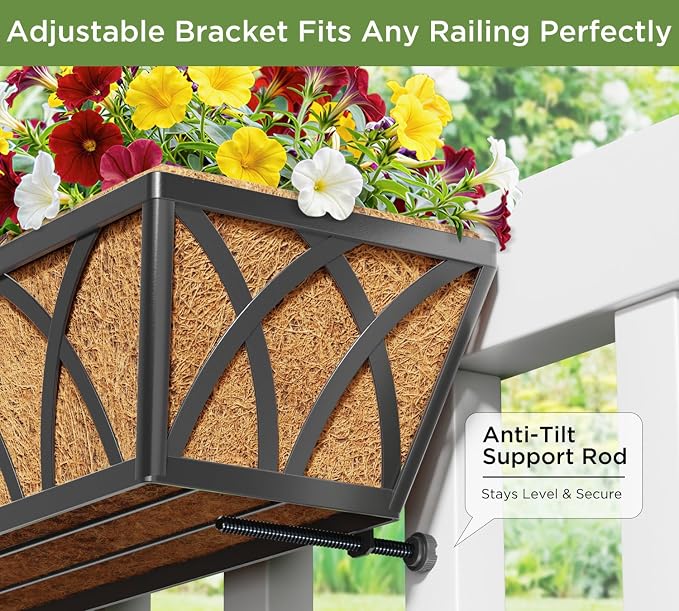 24 Inch Window Deck with Coco Liner, Fence Metal Hanging Flower Planter Window - Image 7